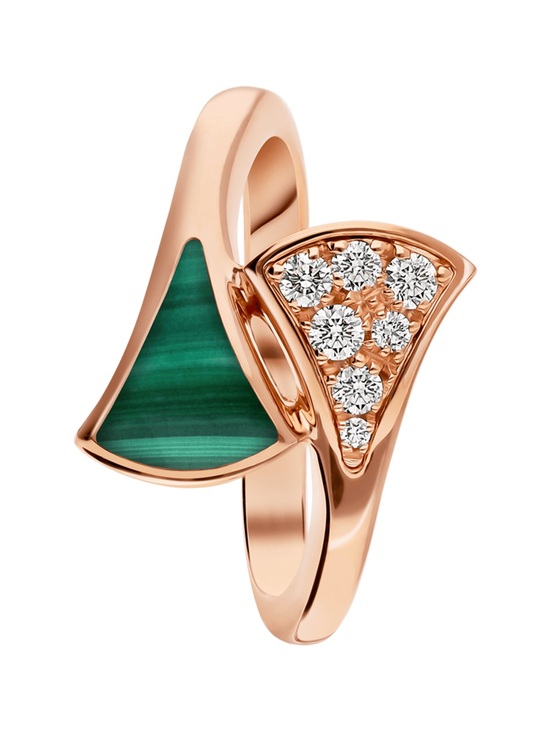 BVLGARI Jewelry - Rose Gold Green Malachite and Diamond Accent Ring by